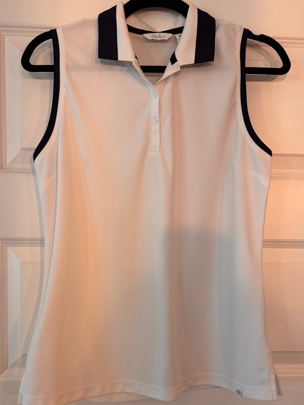 Lady Hagen White Sleeveless Polo with Navy Contrast